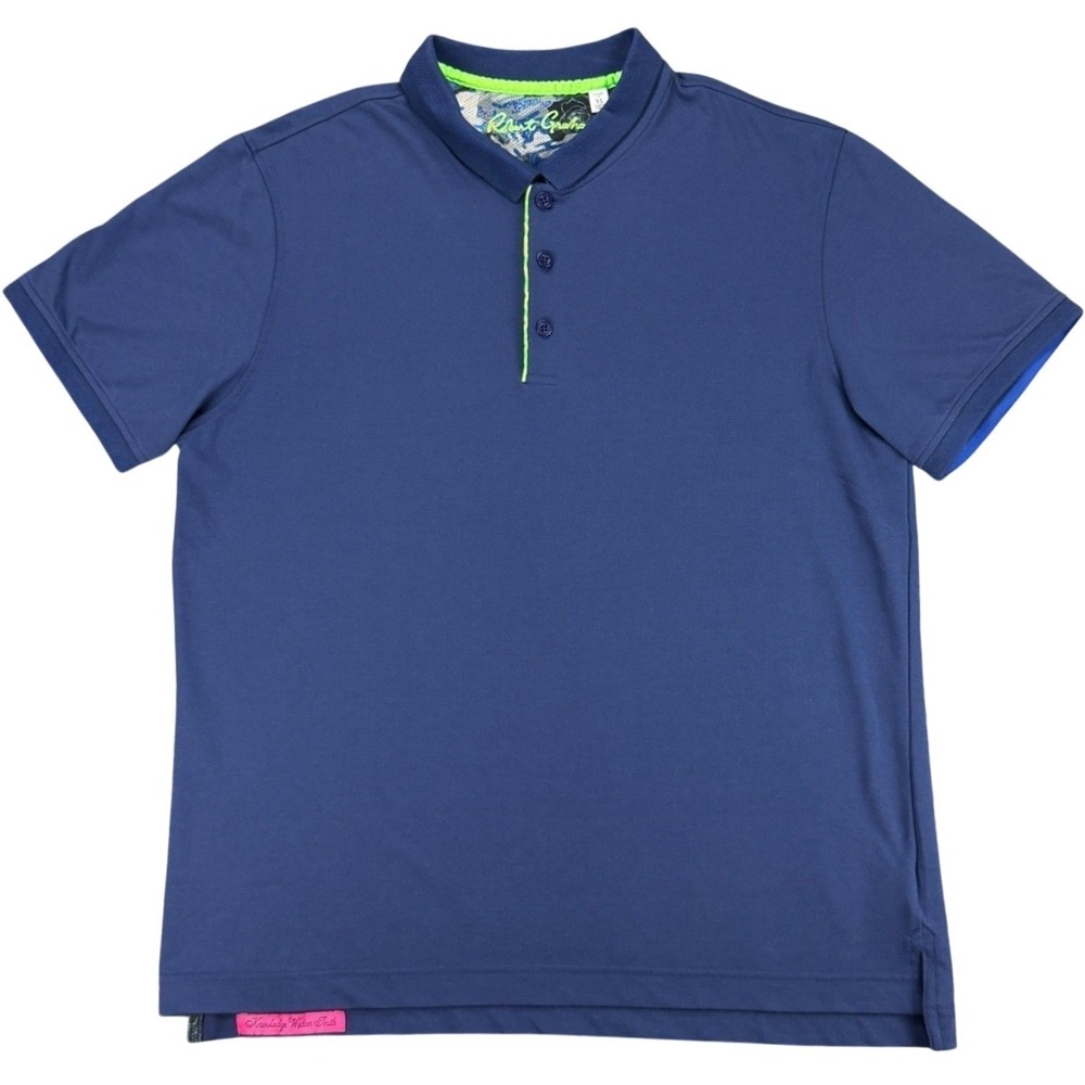 Robert Graham Pink Label Polo Mens XL Blue Cotton Classic Fit Blend Short Sleeve